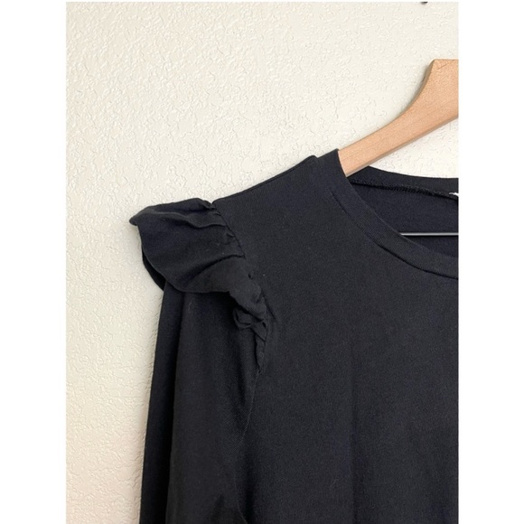 Frame Ruffle Crewneck Long Sleeve Cotton Shirt Size S Black Noir Classic - Picture 4 of 6
